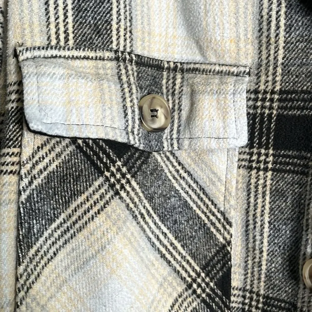 Boutique Black Tan Plaid Button Down Shacket Pockets 2X